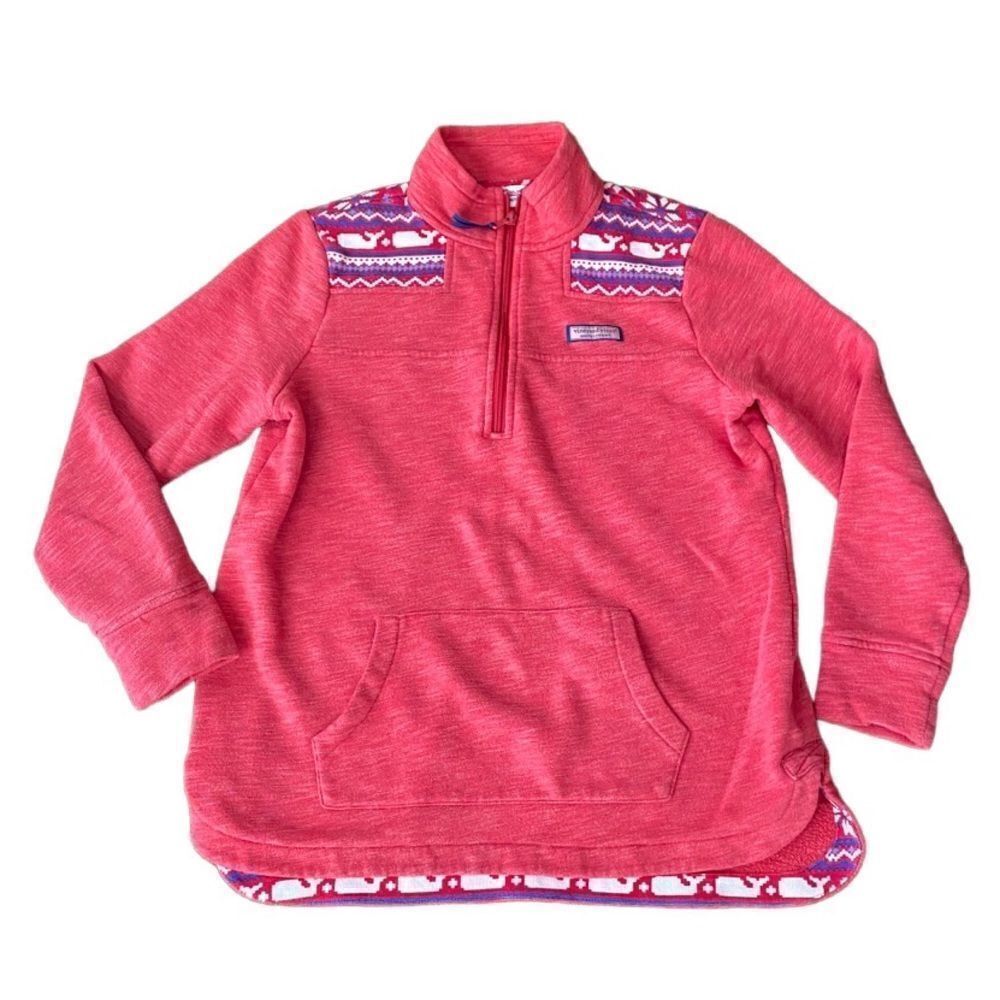 Vineyard Vines Half Zip Fair Isle Shoulder Relaxed Curved Hem Shep Shirt Small